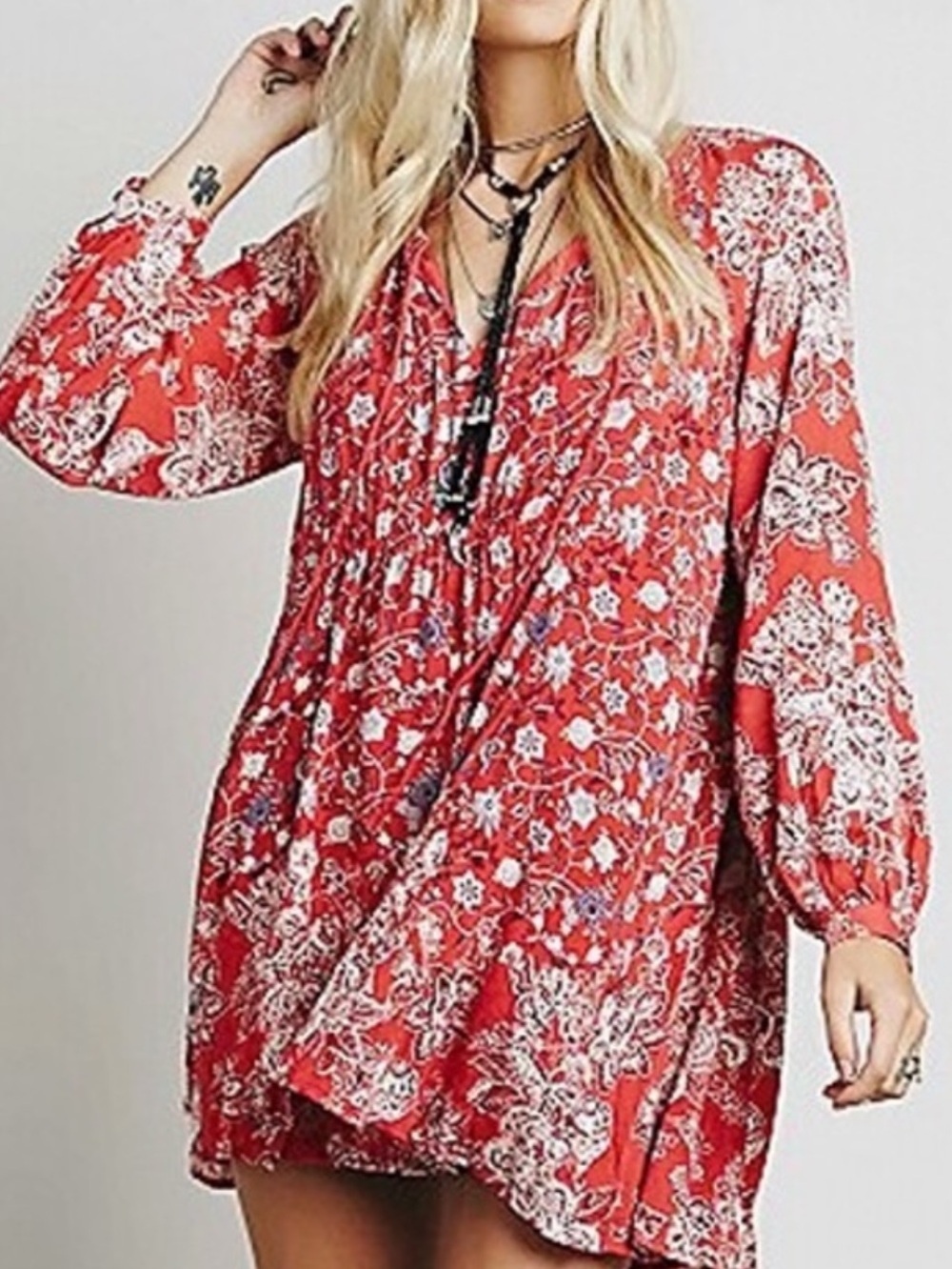 Free People Red & White Floral Mini Dress